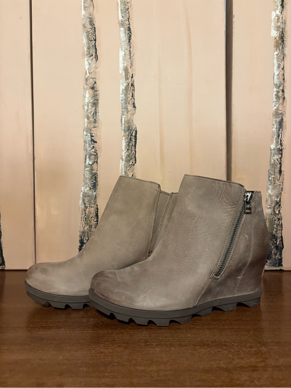 Sorel Taupe Wedge Ankle Boots with Side Zip